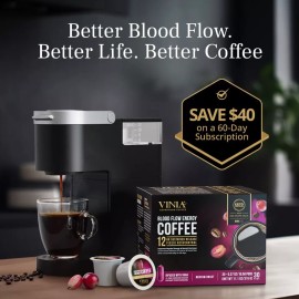 VINIA Blood Flow Energy Coffee Pods - Medium Roast  Red Grape Piceid Resveratrol