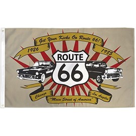3x5 Route 66 (Cars) Polyester Flag 3'x5 Super Polyester Nylon Fade Resistant Double Stitched Premium Penant House Banner Grommets