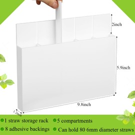 Honeydak Acrylic Straw Holder for Cabinet Magnetic Dispenser with Removable Partitions Reusable Straw Organizer Storage Space-saving for Cabinet Door Fridge Kitchen Bar(White)