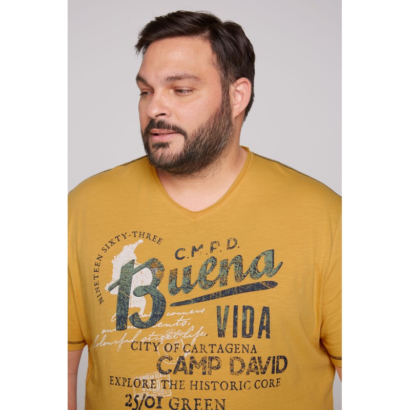 Camp David Mens Distressed V Shirt, Warm Sun