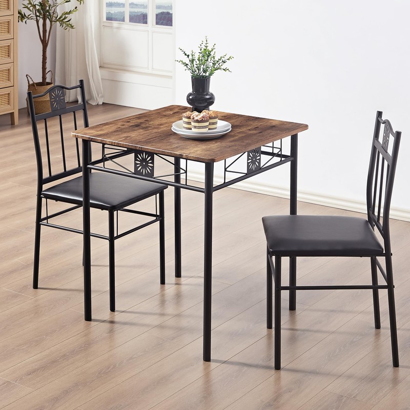 VECELO 3-Piece Small Kitchen Dining Table Set for 2, PU