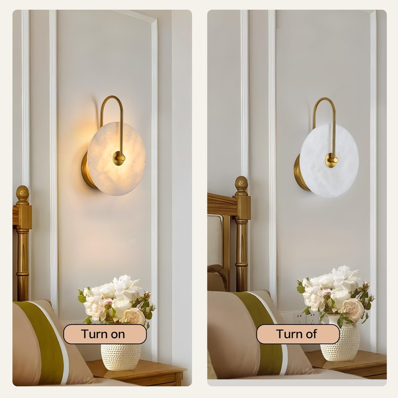 Fanyank Round Alabaster Wall Sconce, Natural Marble Lampshade Wall Sconce,