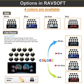 RAVSOFT Instrument Gauge Cluster Panel Speedometer LED Lights Bulbs Kit replacement Compatible with 2002-2006 Dodge Ram 1500 2500 3500 (Ice blue), Pack of 14