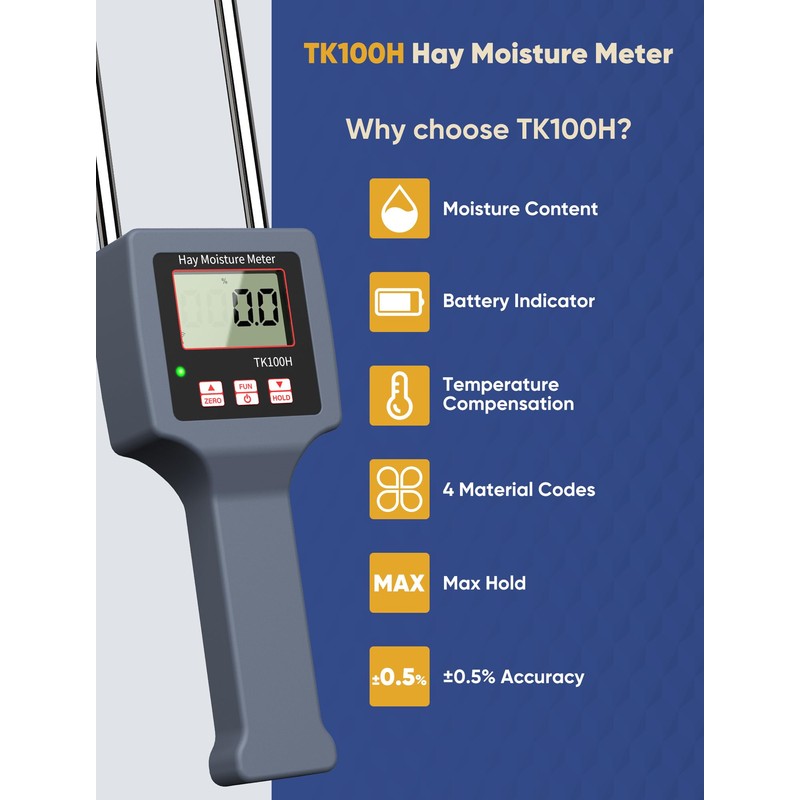 Hay Moisture Tester with Probe Accurate Moisture & Temperature Detection,