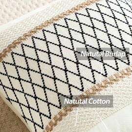 OTOSTAR Boho Decorative Throw Pillow Cover 16x16 Inch, Cotton & Burlap Textured Striped Woven Bohemian Farmhouse Pillow Case Cushion Cover for Sofa Couch Living Room, Beige & Black Grid, 1 PCS