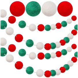 Red Green White Ball Garland Pom Pom Garlands Red Green White Ball Banner for Christmas Party Festival Decoration 6.6 Feet Long 24 Ball Felt Ball Garland in 3 Colors