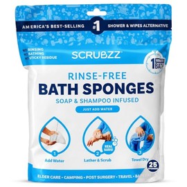 Scrubzz Toallitas de baño desechables sin enjuague, paquete de 25 – Toallitas de ducha todo en 1 de un solo uso, simplemente humedece, espuma y seca s