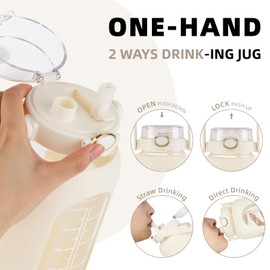 SIEROZUR 74oz Glass Water Bottle with Straw and Lid Large Gallon Water Jug with Silicone Sleeve and Handle 2.2 liter Wide Mouth Bottle with Time Marker for Gym Sports& Workout