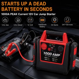 Tyrell Chenergy 4 in 1 Battery Booster Jump Starter with Air Compressor Portable 260PSI Tire Inflator,1000 Amp Jumper Starter Power Pack Jump Box,12V Power Station with USB Port and DC Outlet