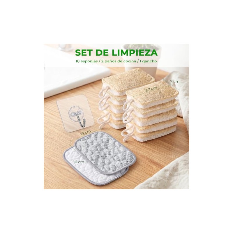 10 Piezas Estropajo para Trastes de Fibra Natural Biodegradable, Esponja