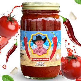 Kent Rollins Cowboy Spicy Ketchup - Gluten Free Mild Spice Tomato Ketchup with Hatch Valley Red Chile Peppers & Tomato Paste for Burritos, Chicken Tenders, Burgers, Onion Rings & More - 16 fl oz