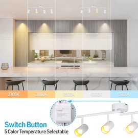 LEONLITE 36W 5CCT LED Track Lighting Fixtures Ceiling Dimmable, 4 Light Directional Track Fixture Flush Mount, 110-277V, CRI90, 3200lm, COB Spotlight Ceiling Light Indoor, Aluminum, Anti-Glare, White