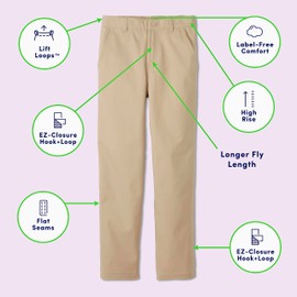 French Toast Boys' Adaptive Relaxed Fit Twill Pants with Hook and Loop Closure and Pull-Apart Leg Openings, Khaki, 7