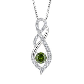 Aprila Women Infinity Necklace 925 Sterling Silver Twist Pendant with Chain Cubic Zirconia August Birthstone Peridot Color Jewelry
