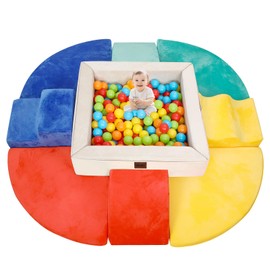 Climbing Toys for Toddlers 1-3,76"x76" Indoor Foam Climbing Blocks with Ball Pit for Baby, 9-Piece Soft Foam Blocks Climbers Toys, Foam Play Gym Climbing Structures for Toddlers (Balls not Included)