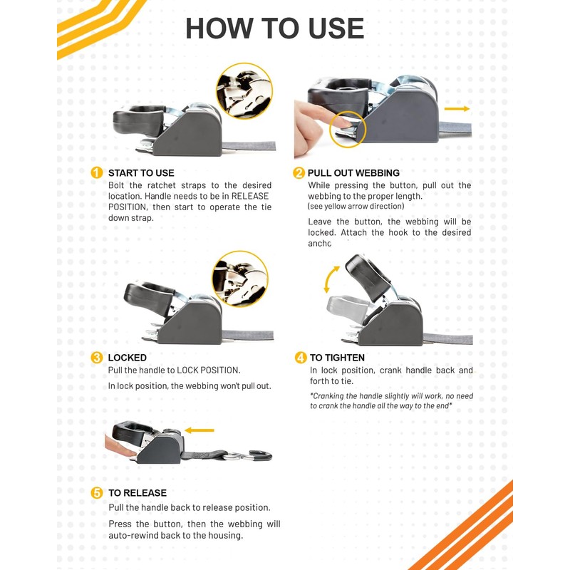 Strapinno 2PCS Stainless Steel Retractable Ratchet Straps (1 7/8 in