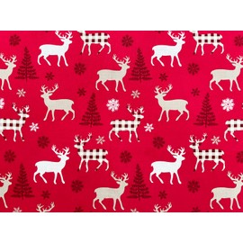 Christmas Fabric Red & Cream Reindeer Design - Red Background 100% Cotton 53" Wide