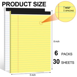 Utron 6 PCS Small Legal Pads 5x8 Yellow and White, Narrow Ruled Small Note Pads, Micro Perforated Writing Pad, College Ruled Legal Notepads 5x8 for Study, Office, To-Do Lists(30 Sheets/Small Notepad)