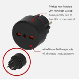 Brennenstuhl Reisestecker/Reiseadapter (Reise-Steckdosenadapter zum Anschluss elektrischer Geräte mit italienischem Stecksystem in Ländern mit Schutzkontakt Stecksystem) schwarz