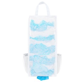 LeCorner Plastic Bag Holder, Large Capacity Grocery Bag Holder, Breathable Mesh Plastic Bag Holders for Grocery Bags Storage, Lightweight Trash Bag Holder Dispenser Organizer (White)