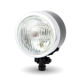 Alchemy Parts 4.5 inch Motorcycle Headlight in Custom Black & Chrome Small Discreet H4 55W Headlamp for Chopper Cruiser Bottom Mount Ideal for Trikes As Well (Type 3674)