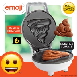 Emoji Poop Mini Waffle Maker- Breakfast Fun for Kids w Cute Smiley Face Design, 4" Waffler Iron Makes Poo Shaped Pan Cakes or Waffles, Electric Nonstick Appliance w Recipes, Funny Gag Gift for Him Her
