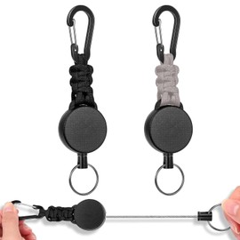 SODOI Reel Keychain, 2-Piece Set, with Carabiner, Multifunction, Super Lightweight, Retractable Key Reel, Anti-Loss, Hanging Name Tag, for Camping, Hiking, Fishing, Outdoor Use, black+grey