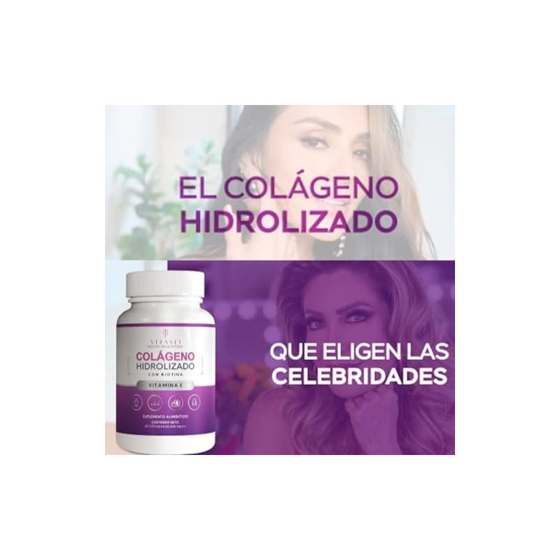 Vitasei Colágeno Hidrolizado en Cápsulas, Resveratrol y Biotina, 60 Cáps