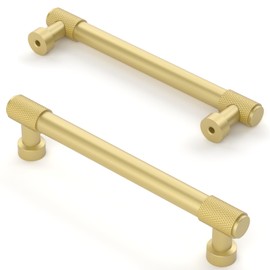 Asidrama 10 Pack 5 Inch(128mm) Brushed Gold Cabinet Pulls Knurled Cabinet Handles Cupboard Handles Gold Kitchen Cabinet Hardware for Cupboard Drawer Pulls