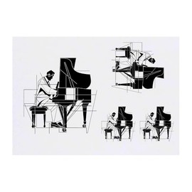 4 x 'Minimalist Jazz Pianist' Temporary Tattoos - Water Resistant, Skin-Safe, Non-Toxic Transfers, Mixed Sizes (TO00076156)