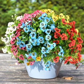 Acejoz 24 Bundles Artificial Flowers for Outdoor, Faux UV Resistant Silk Pansies Flowers for Outdoor Planter, Fake Flowers for Decor, 6 Colors