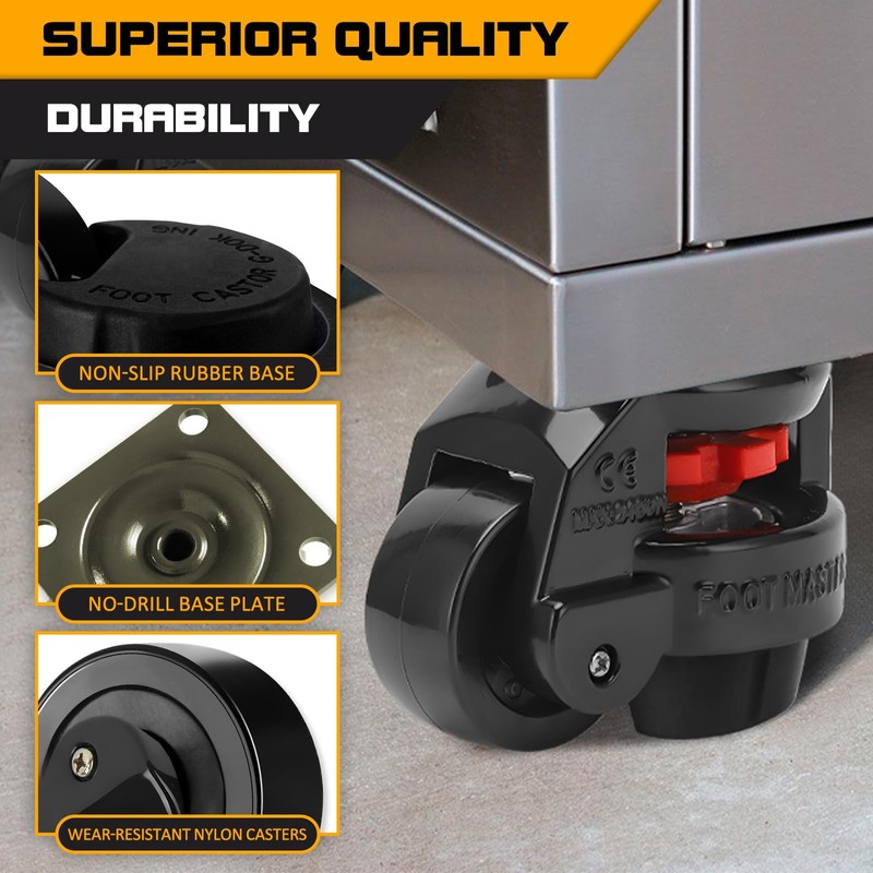 Retractable Machine Leveling Casters - 4 Pack - 4400 lbs