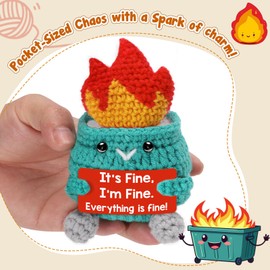 Emotional Support Crochet Dumpster Fire - Handmade Positive Plush, Funny Office Desk Cubicle Decor for Men & Women, for Coworkers Boss, Easter Christmas White Elephant, It’s Fine