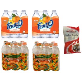 POLAR Fruit2O Zero Calorie Flavored Water Orange 16.9oz (12 Bottles) + Adirondack Enhanced Water Orange Fruit Flavored Beverage 16.9oz (12 Bottles) + Coffee Candy Market Basket 5oz