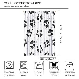 Dog Blackout Windows Curtains, Black Cartoon Dog Paw Print Cute Animal Curtain, for Kids Boys Girls Cute Animals Cartoon for Living Room 42x63in 2 Panels