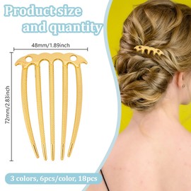 GOMAKERER 18 Pcs 3 Colors 5 Tooth French Twist Combs, Alloy Hair Side Combs Clips Strong Hold Hair Clips Accessory for Women Hair