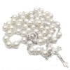 Rosary Cross Necklace for Women Pearl Beads Catholic Necklace Jesus