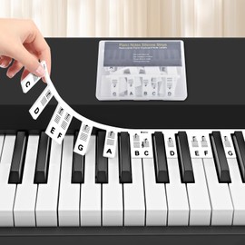 BROTOU Removable Piano Notes Guide for Beginner, Piano Keyboard Note Labels for 88 Key Full Size, No Need Stickers, Made of Silicone&Reusable, Comes with Box (61-Keys Black)