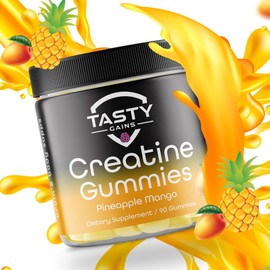 Creatine Infused Gummies, 90g of Creatine, Non-GMO, Vegan - Build Muscle & Boost Strength for Men & Women (1g Creatine Monohydrate Per Gummy) Made in USA (Large, Pineapple Mango)