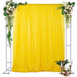 DUOBAO Sequin Backdrop Curtain 4FTx7FT Shower Curtain Gold Sequin Backdrop Wedding Ceremony Backdrop Sequin Party Background Bridal Shower Photo Booth Backdrop (4FTx7FT, Yellow)