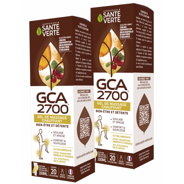 GCA 2700 Gel - Heating Gel with 16 Targeted Ingredients Including Harpagophytum, Hélichryse and Gaulthéria, 2 Tubes of 100 ml
