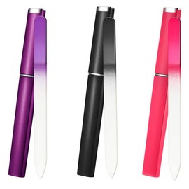 3pcs Crystal Glass Nail File with Case Glass Fingernail File Professional Manicure Tool Washable Reusable Double-Sided Etched Gentle Nail Care(C)