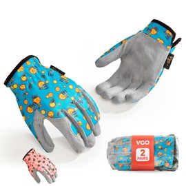 Vgo KID-MF7362 Children's 6-7 J.A Children's Work and Garden Gloves Soft Microfibre Palm Flex Back Breathable (Kid-L, Pink and Blue, 2 Pairs)