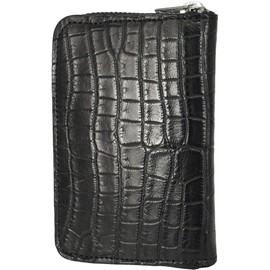 BlissLeather Genuine Crocodile Coin Case, Divider, Coin Purse, YKK Zipper, Card Holder Included, Made in Japan, Black