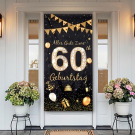 Birthday Banner 60 Years, 60th Birthday Background 185 × 90 cm, Black Gold Banner Decoration Long, Happy 60th Birthday Decoration, Door Banner for Man Woman 60th Birthday Party