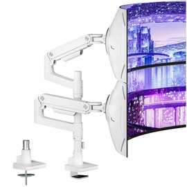 ARES WING Dual Monitor Arm Desk Mount for 17-49 Inch Ultrawide Monitors, Heavy Duty Dual Monitor Mount Holds 44 lbs, Full Motion Gas Spring Vertical Stacked Monitor Mount, 75/100 VESA Mount, White