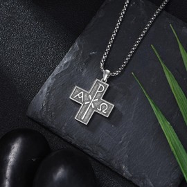Lattd Chi Rho Cross Necklace 925 Sterling Silver Alpha Omega PX XP Symbol Cross Pendant Religious Jesus Christian Jewelry, w/Stainless Steel Chain 22"+2"