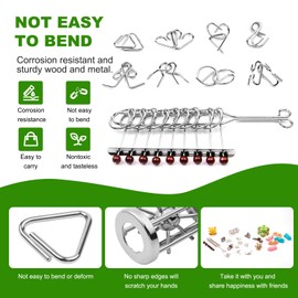 Wooden Brain Teaser Puzzles - Metal Unlock Interlock Game, IQ Logic Test Puzzles Game, 3D Puzzle Toy Brain Teaser for Kids and Adults, Mind Educational Toy Travel Games