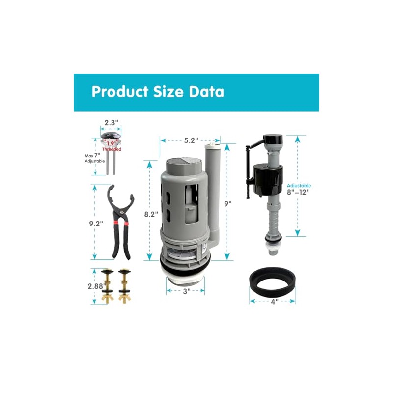 3-Inch Dual Flush Valve Replacement Kit,Compatible with Glacier Bay,Aquasource,Water Ridge