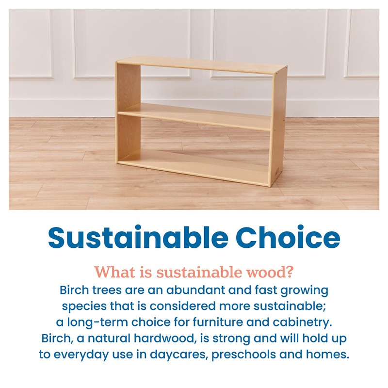 ECR4Kids Streamline 2-Shelf Storage Cabinet, 24in High, Double-Sided Display, Natural